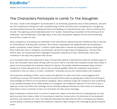 The Characters Portrayals In Lamb To The Slaughter