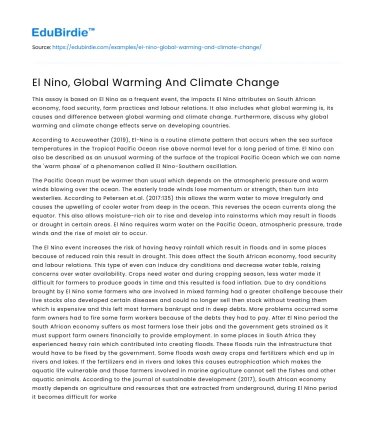El Nino, Global Warming And Climate Change
