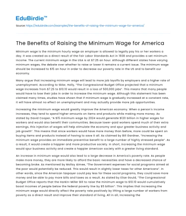 The Benefits of Raising the Minimum Wage for America