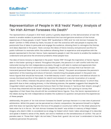 Yeats’ portrayal of people in “An Irish Airman Foresees His Death”