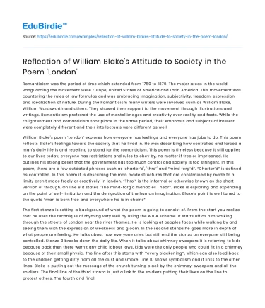 Reflection of William Blake’s Attitude to Society in the Poem ‘London’