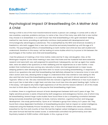 Psychological Impact Of Breastfeeding On A Mother And A Child
