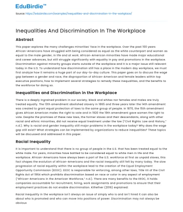 Inequalities And Discrimination In The Workplace