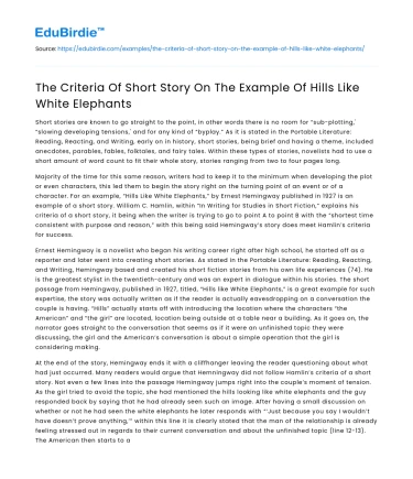 The Criteria Of Short Story On The Example Of Hills Like White Elephants