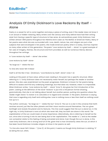 Analysis Of Emily Dickinson’s Love Reckons By Itself – Alone