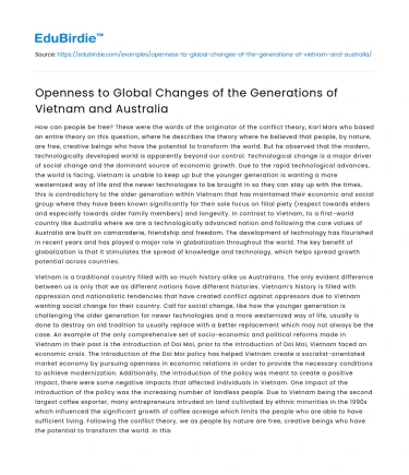 Openness to Global Changes of the Generations of Vietnam and Australia