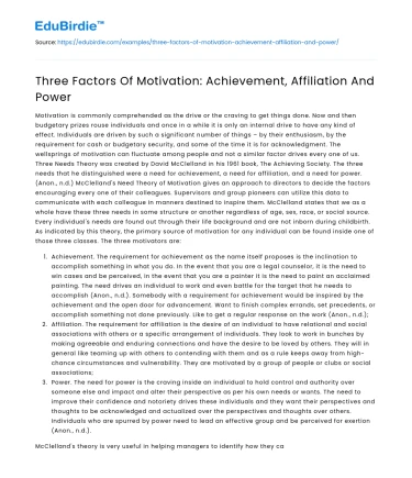 Three Factors Of Motivation: Achievement, Affiliation And Power
