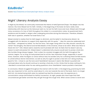 Night’ Literary Analysis Essay