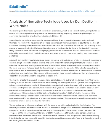 Analysis of Narrative Technique Used by Don DeLillo in White Noise