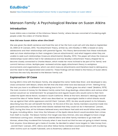 Manson Family: A Psychological Review on Susan Atkins