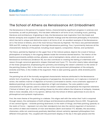 The School of Athens as Renaissance Art Embodiment