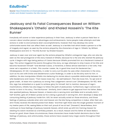 Jealousy’s Fatal Consequences in ‘Othello’ and ‘The Kite Runner’