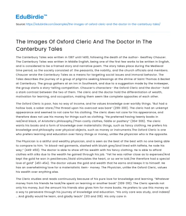 The Images Of Oxford Cleric And The Doctor In The Canterbury Tales