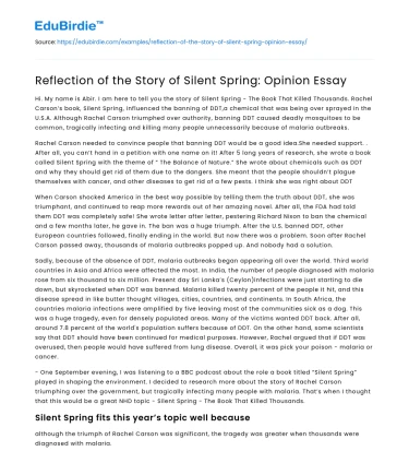 Reflection of the Story of Silent Spring: Opinion Essay