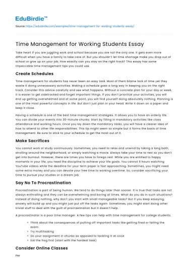 Time Management for Working Students Essay