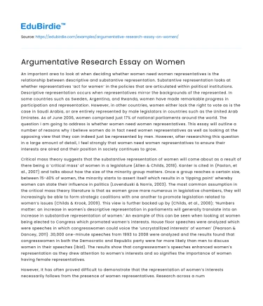 Argumentative Research Essay on Women