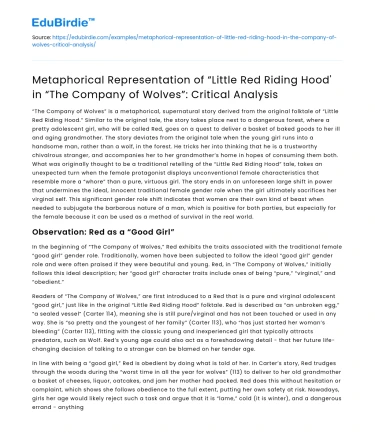 Metaphorical Analysis of Little Red Riding Hood in The Company of Wolves