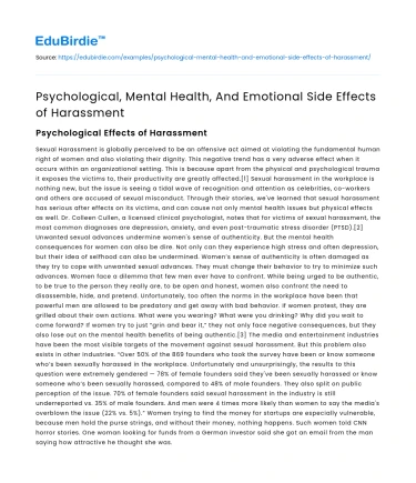Psychological, Mental Health, And Emotional Side Effects of Harassment