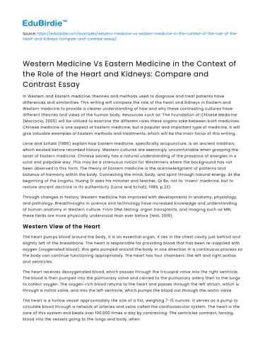 Western vs Eastern Med on Heart and Kidneys: Compare/Contrast
