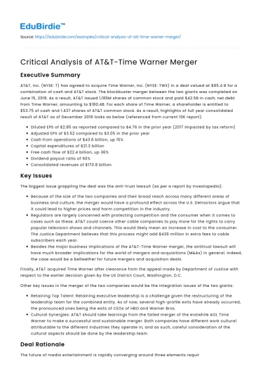 Critical Analysis of AT&T-Time Warner Merger