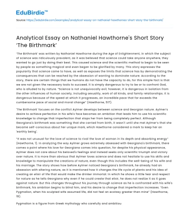 Analytical Essay on Nathaniel Hawthorne’s Short Story ‘The Birthmark’