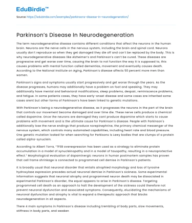 Parkinson’s Disease and Its Role in Neurodegenerative Processes