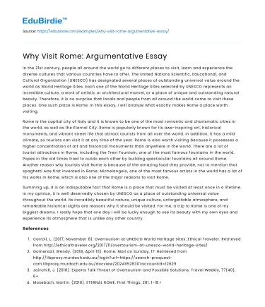 Why Visit Rome: Argumentative Essay