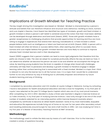 Implications of Growth Mindset for Teaching Practice