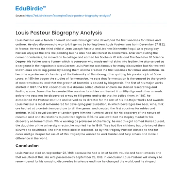 Louis Pasteur Biography Analysis