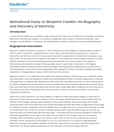 Benjamin Franklin: His Biography and Discovery of Electricity