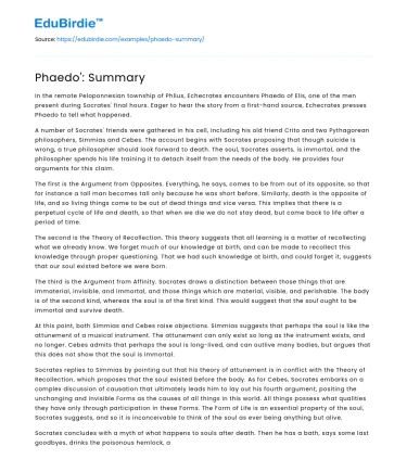 Phaedo’: Summary