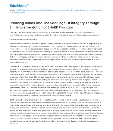 Implementing SHARP Program: Breaking Bonds and Integrity Sacrilege