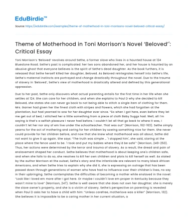 Theme of Motherhood in Toni Morrison’s Novel ‘Beloved’’