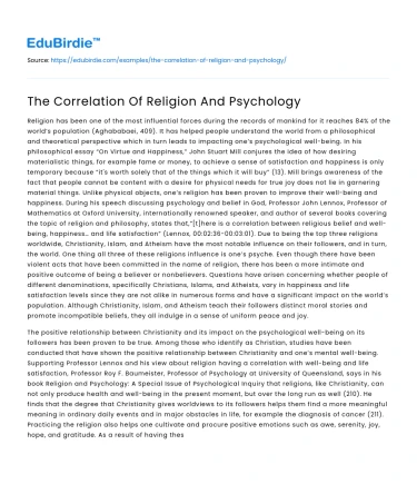 The Correlation Of Religion And Psychology