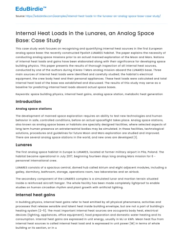 Internal Heat Loads in the Lunares, an Analog Space Base: Case Study