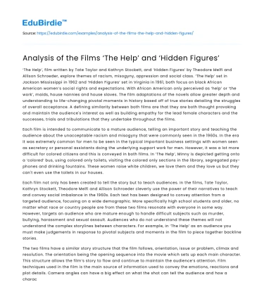 Analysis of the Films ‘The Help’ and ‘Hidden Figures’