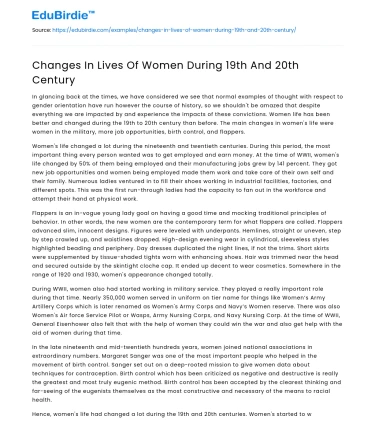 Changes In Lives Of Women During 19th And 20th Century