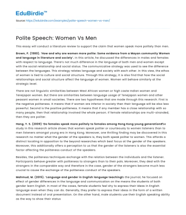 Polite Speech: Women Vs Men