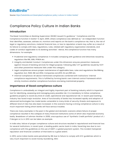 Compliance Policy Culture In Indian Banks