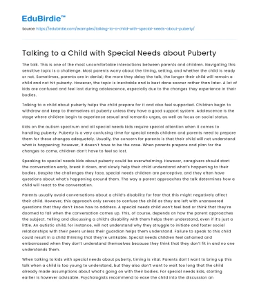 Talking to a Child with Special Needs about Puberty