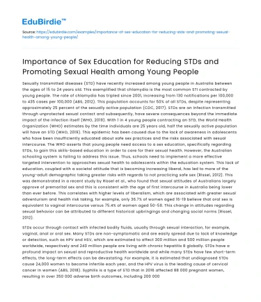 Sex Ed: Reducing STDs & Promoting Youth Sexual Health