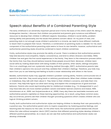 Speech about Benefits of a Combined Parenting Style
