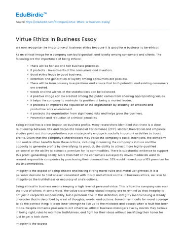Virtue Ethics in Business Essay