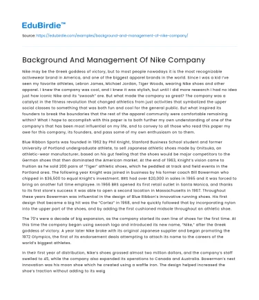 Background And Management Of Nike Company