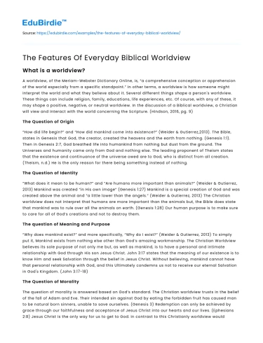 The Features Of Everyday Biblical Worldview