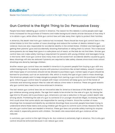 Gun Control Is the Right Thing to Do: Persuasive Essay