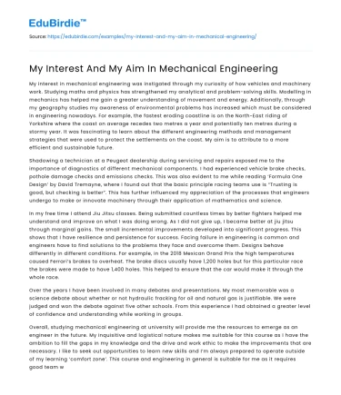 My Interest And My Aim In Mechanical Engineering