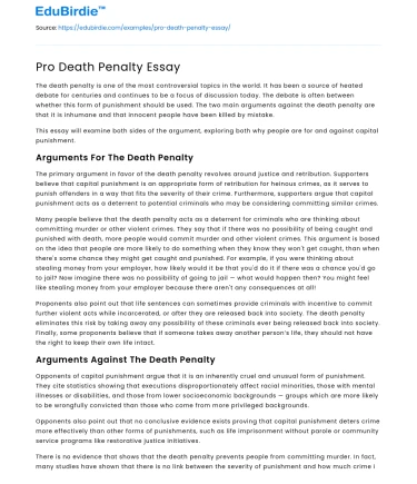 Pro Death Penalty Essay