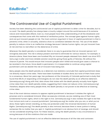 The Controversial Use of Capital Punishment