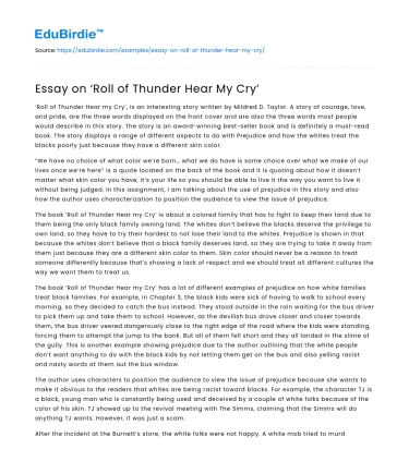 Essay on ‘Roll of Thunder Hear My Cry’